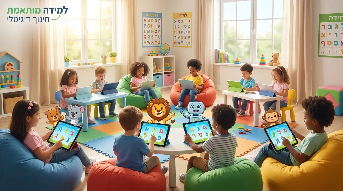 ילדים שמחים לומדים אותיות ומספרים בעזרת אנימציה דיגיטלית